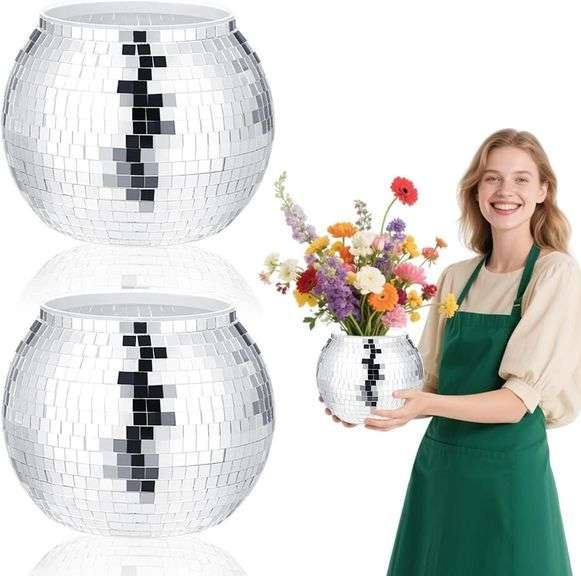 2 Pcs Disco Ball Vase,Plastic Disco Ball Centerpieces,7' x 9 image