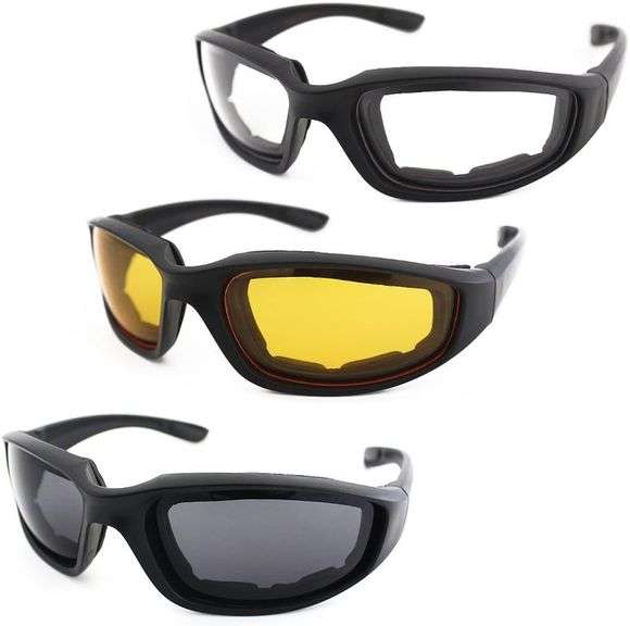 3 Pair Motorcycle Riding Glasses Padding Goggles UV Protecti image