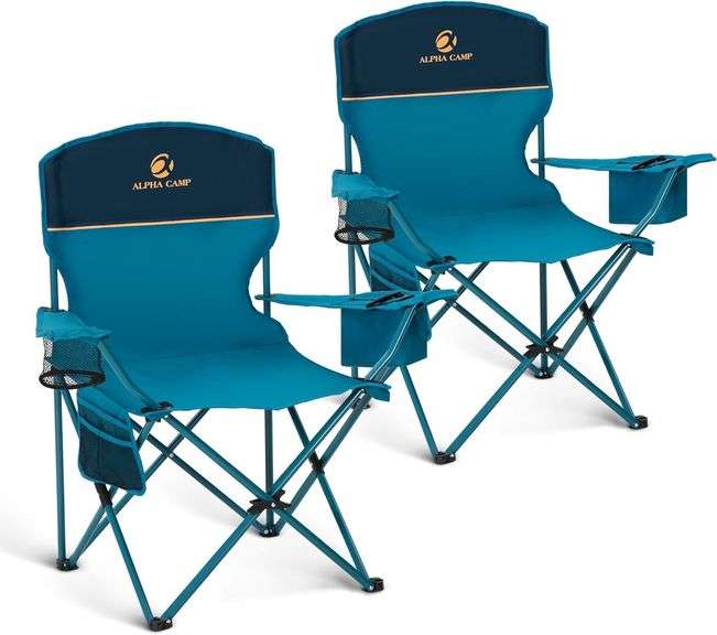 LET'S CAMP Camping Chair 2 Pack Folding Chair with 3-Can Coo image