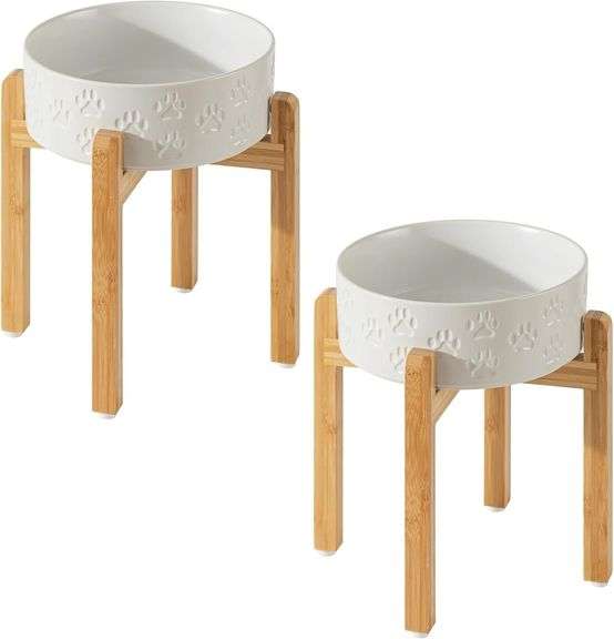 Elevated Ceramic Dog Bowls 2 Pack, 8.3 inch Raised Dog Bowl image