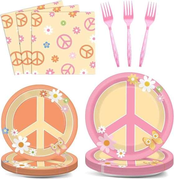 96 Pcs Groovy Birthday Party Supplies for 24 Guests Hippie P image