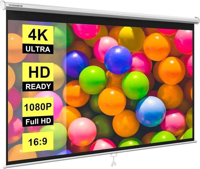 VIVOHOME Projector Screen Pull Down, 16:9 80 Inch Retractabl image