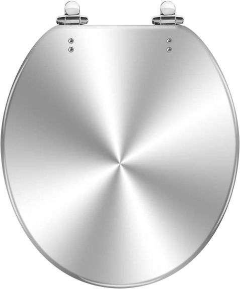 Round Toilet Seat Silver Brushed metal Resin Toilet Seat Qui image