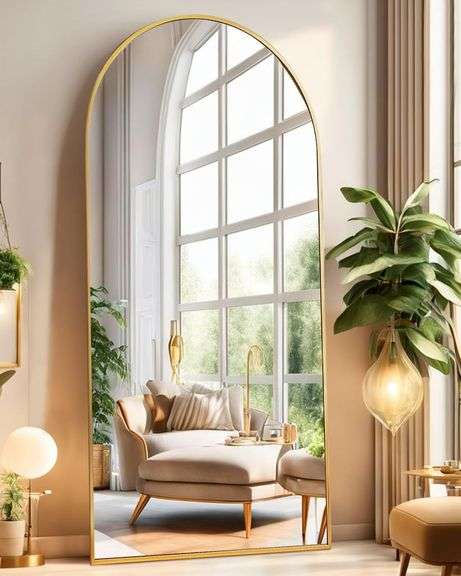 Arched Full Length Mirror, 71"x26" Large Floor Mirror with S image