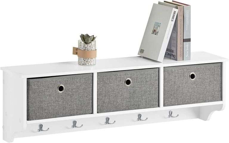 SoBuy Wall Shelf with Hooks, Coat Rack Wall Mounted with She image