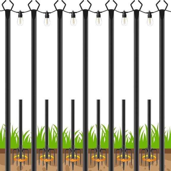 7 Pack 10 FT String Light Poles,Metal with Fork Lights Poles image