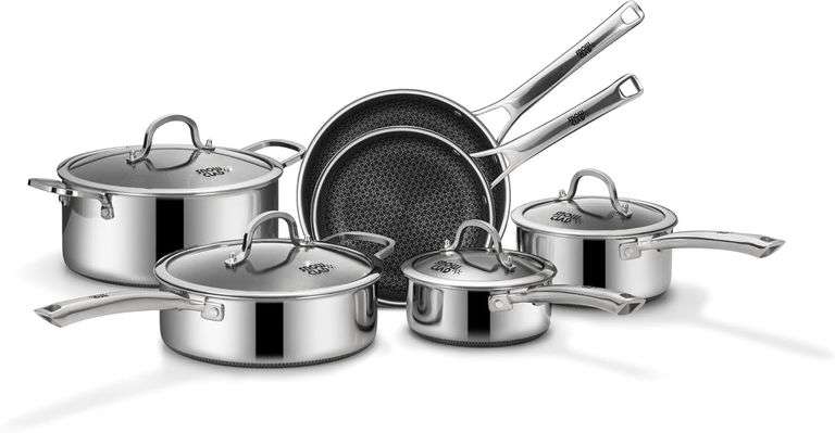 $180 SNOWCLAD Pots and Pans Set Non Stick, 10 Pcs Hybrid Sta image