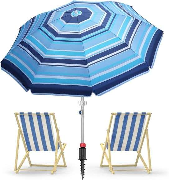 7ft Heavy Duty High Wind Beach Umbrella Parasols with sand a image