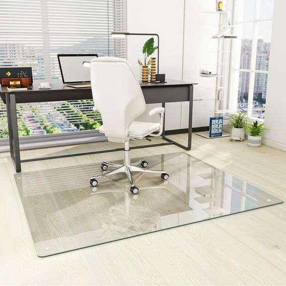 $109 Tempered Glass 46" x 55" Glass Chair Mat, Heavy Duty Ha image