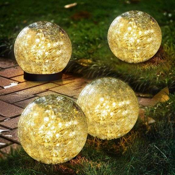 Solar Garden Lights Outdoor Waterproof, 4 Pack Cracked Glass image