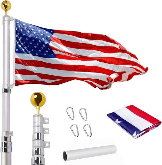 14 Gauge 20FT Telescoping Flag Pole Kit, Heavy Duty In Groun image
