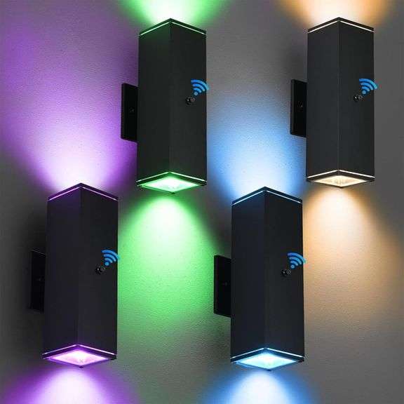 $190 Outdoor Wall Lights 4 Pack, RGBCW Exterior Lighting Sco image