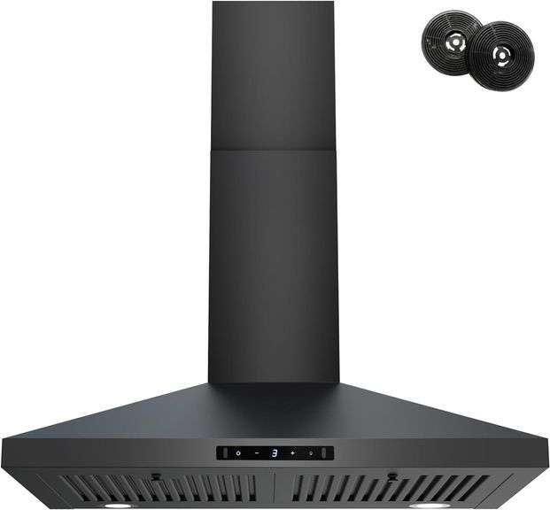 $186 FIREGAS Black Range Hood 30 inch, 450 CFM Wall Mount Ra image
