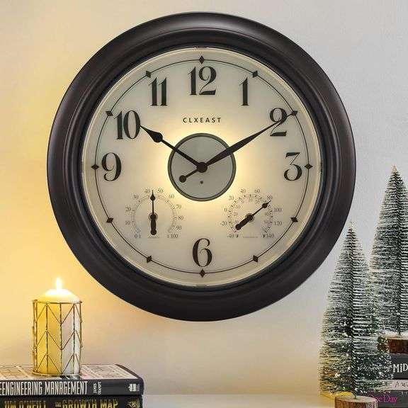 CLXEAST Illuminated Indoor Outdoor Clocks Waterproof 18 inch image