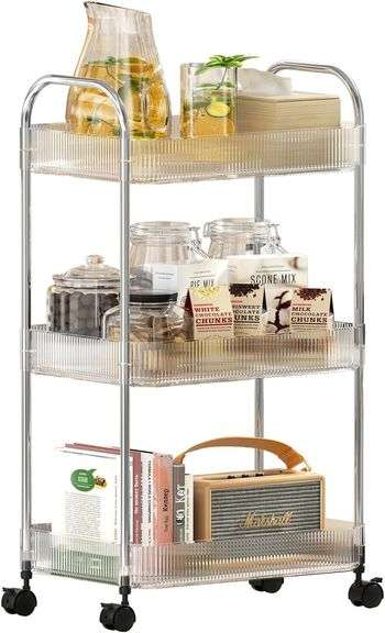 3 Tier Rolling Cart with Wheels,Utility Trolley with Handle, image