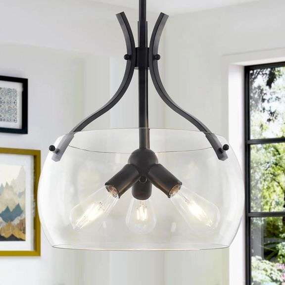$170 15.7" Glass Chandelier,3-Light Modern Black Chandelier image
