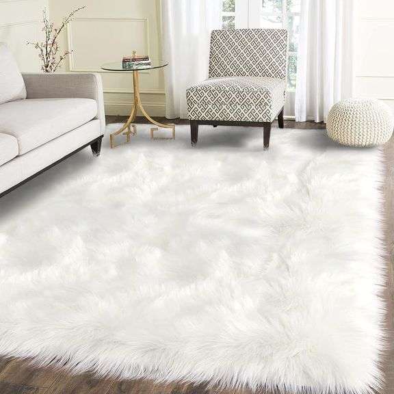 Latepis White Faux Fur Sheepskin Rug 4x6 for Living Room, Fu image
