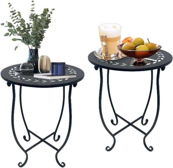 Metal Round Side Table, 2 Pack 14 Inch Bedside Table for Liv image
