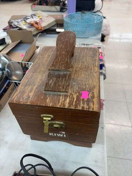 Vintage wooden Kiwi shoe shine box. image