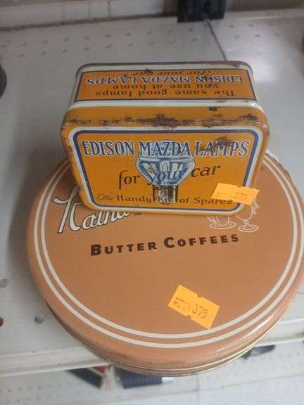 Edison Mazda car bulbs vintage coffee tin image