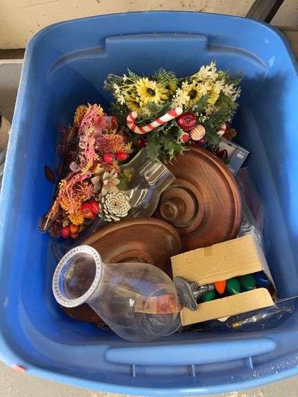 3 totes of miscellaneous decorations, and housewares image