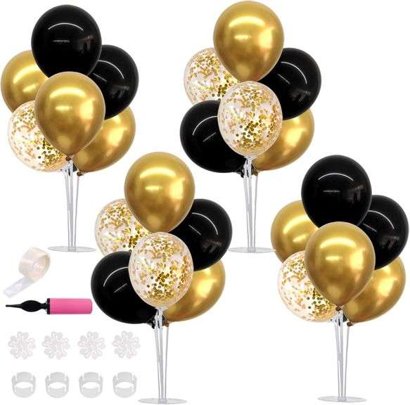 TONIFUL 4 Set Black Gold Balloon Centerpieces for Table,Ball image