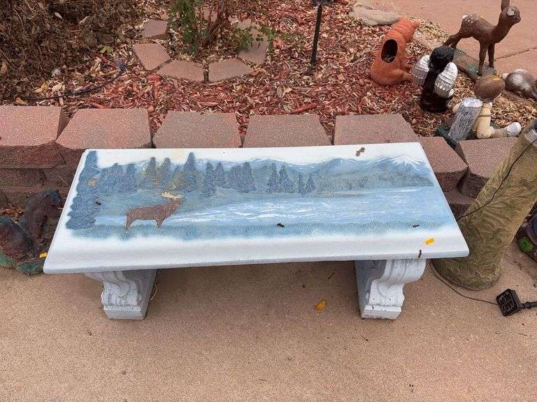 Stone bench elk river art. image