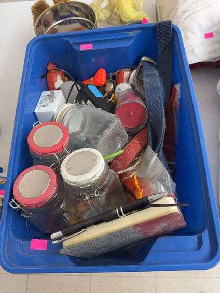 Tub of miscellaneous items, can of matches image