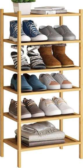 BMOSU 6-Tier Bamboo Small Shoe Rack Premium Stackable Shoe S image