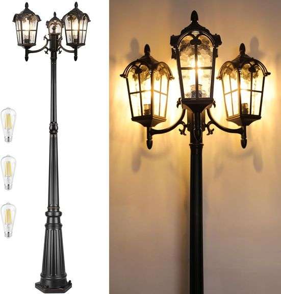 $135 PARTPHONER Black Roman Outdoor Lamp Post, Triple Head A image