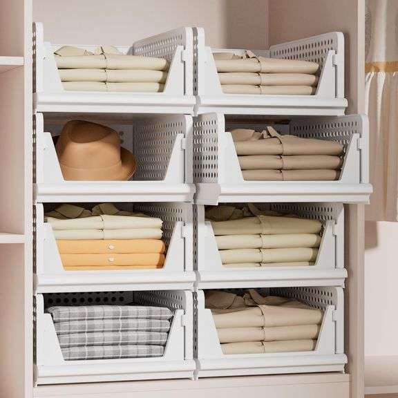 Proarea Stackable Plastic Storage Basket Closet Organizer Bi image