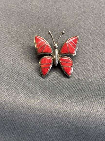 Sliver and red enamel butterfly pendant image