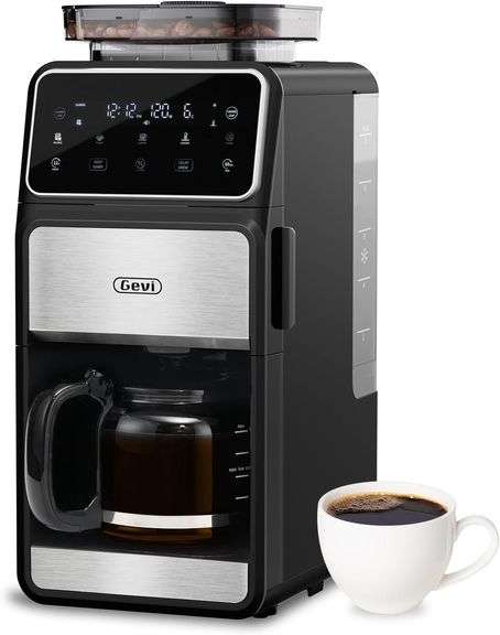 $160 Gevi 10 Cup Drip Coffee Maker with Built-in Grinder, Gr image