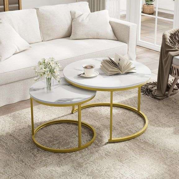 Smuxee White Nesting Coffee Table Set of 2, 27.6" Round Coff image