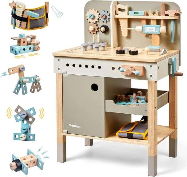 Kids Tool Bench,Wooden Play Tools Set with Kids Tool Belt To image