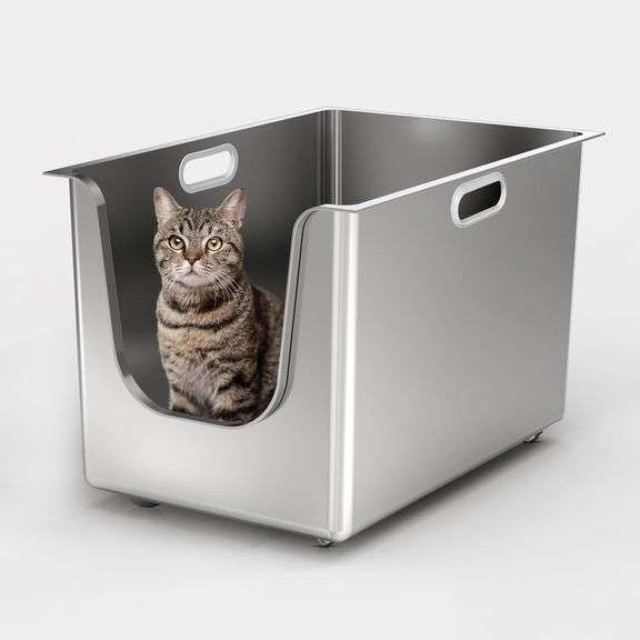 $123 Stainless Steel Litter Box 13.7' High Sides, XL Metal C image