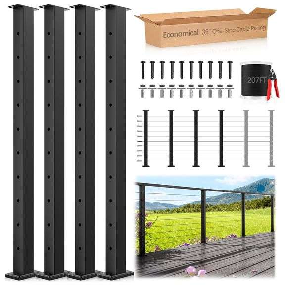 $230 12-20FT Economical Black Cable Railing Post System Kit image