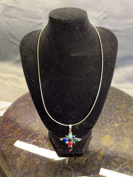 Sterling silver necklace with stone cross image