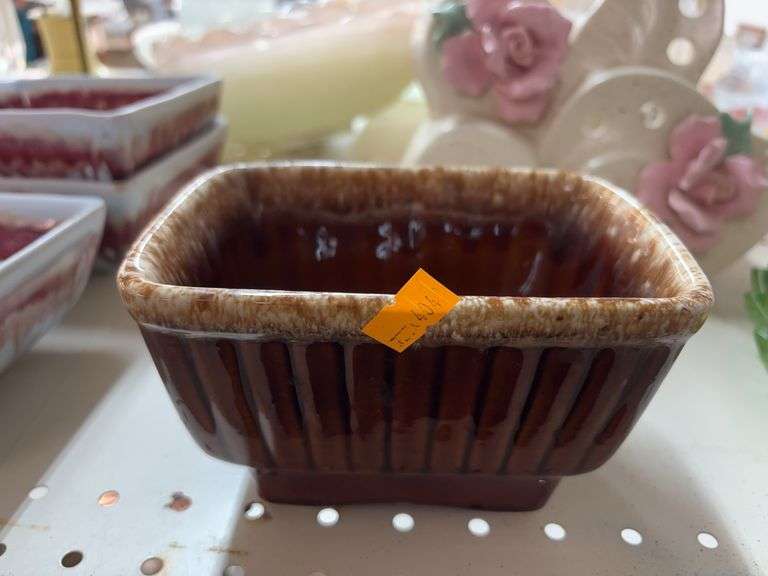 Hull Pottery brown drip glaze planter image