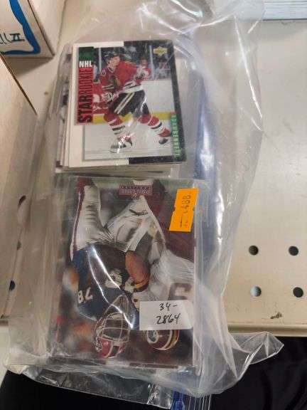 Bag of miscellaneous collectible, football hockey, and baseball cards ￼ image