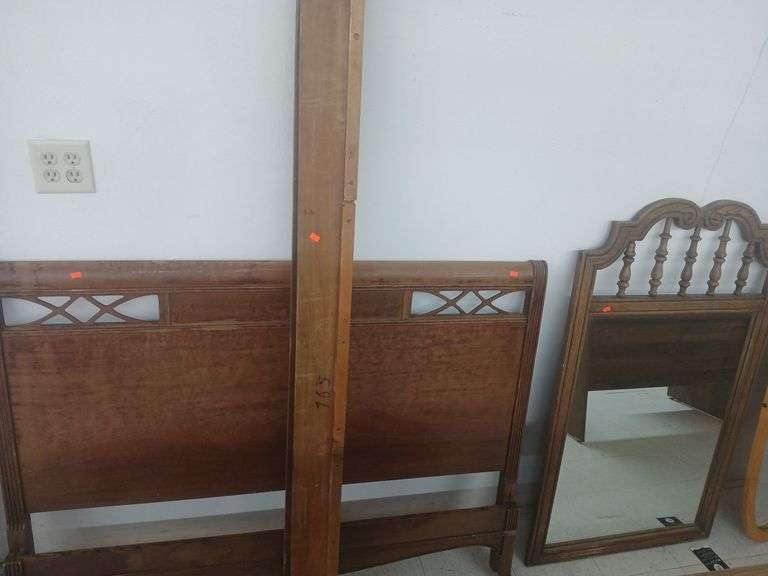 Wooden bed frame with mirror image