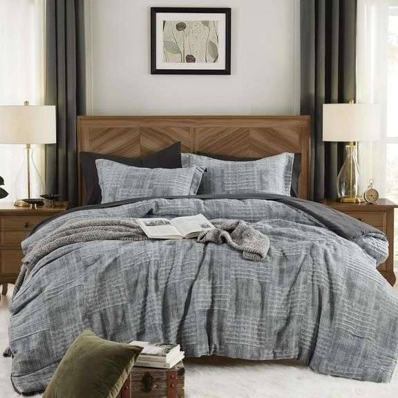 MaiR ve Charcoal Grey Queen Comforter Set, Textured Design G image
