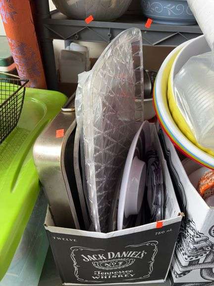 2 boxes and 1 tub of miscellaneous kitchenware image