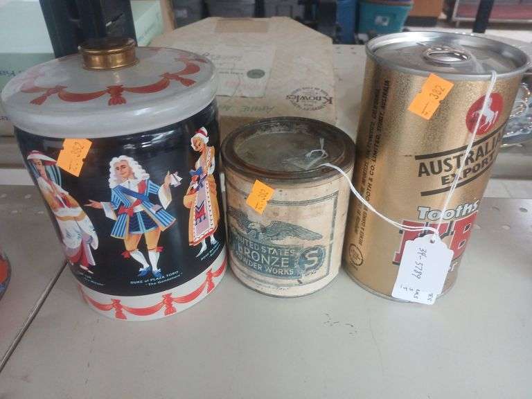 Vintage lager can bronze powder biscuit can image