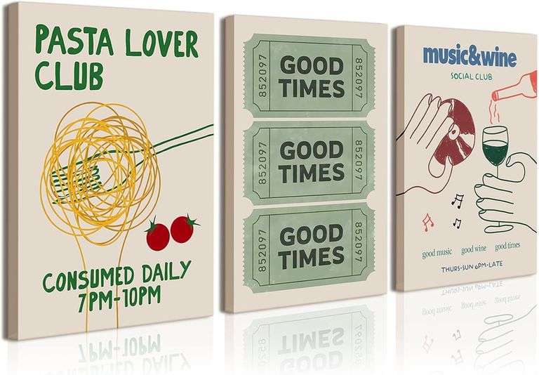 Vintage Trendy Green Canvas Wall Art Set of 3 - Good Times T image