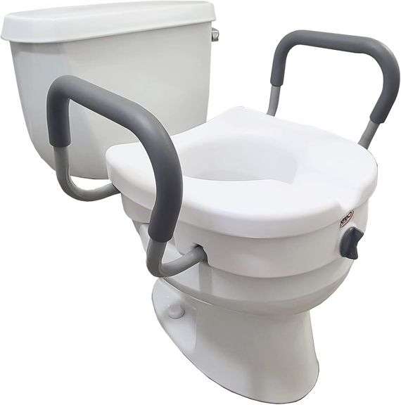 Carex E-Z Lock Raised Toilet Seat With Handles, 5" Toilet Se image