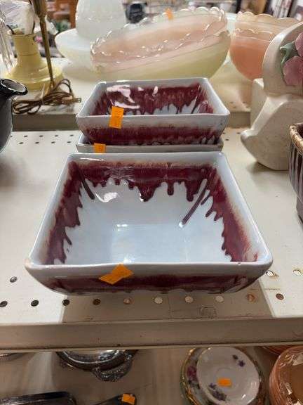 Guppy's California Pottery Western Way drip glaze square dessert bowls image