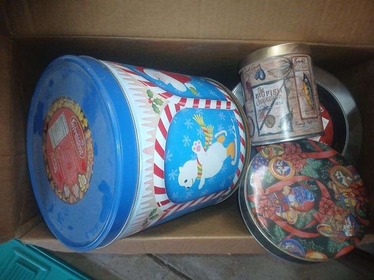 Box of Christmas tins image