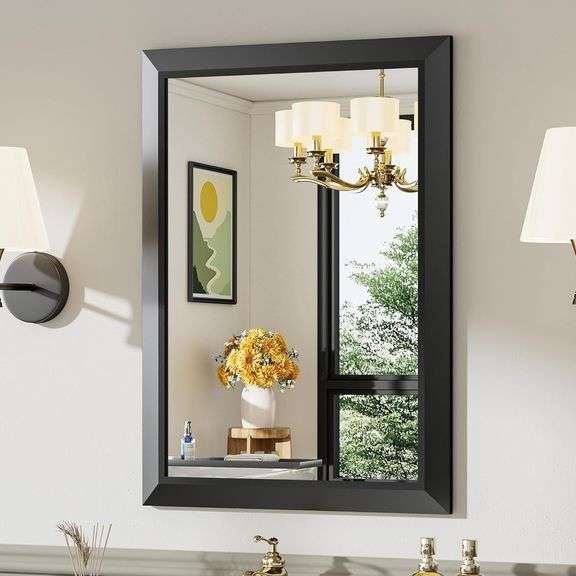 22x30 Inch Black Bathroom Mirror for Wall, Thick Metal Frame image