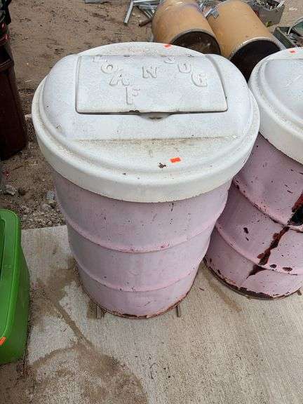 Barrel with lid filled with aluminum cans image